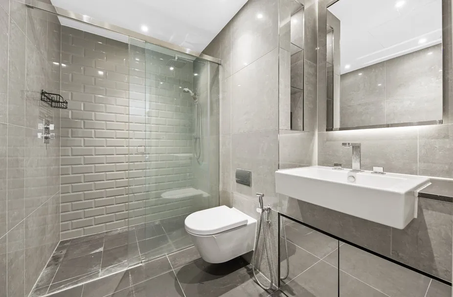 Tiled shower room with a walk-in shower